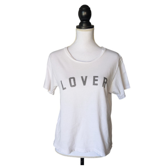 AMO Jeans Lover Distressed White T Shirt Size Small Short Sleeve Cotton USA - Picture 1 of 8